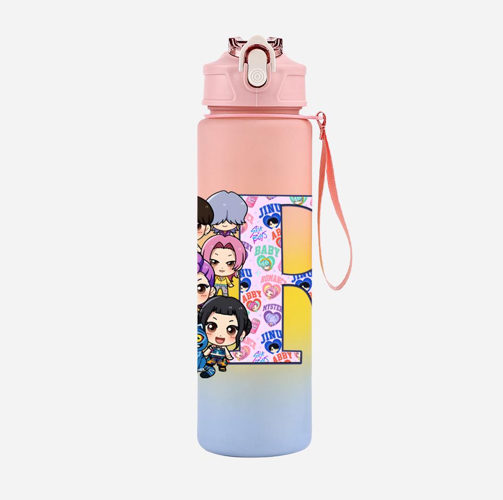 26 English Letter K-Pop Demon Hunters Printed 750Ml Water Bottle Large Capacity Drinking Cup Portable Children Outdoor Sports Water Cup