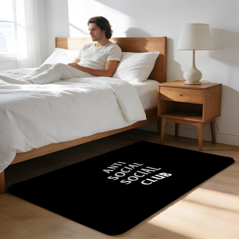 Floor Mat Soft Flannel Rug Non Slip Absorbent Mat for Bathroom Bedroom Home Decor Fashion A ANTI SOCIAL SOCIAL CLUB