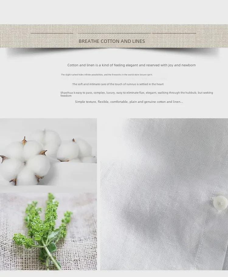 Мужская модная повседневная белая рубашка из хлопка и льна с коротким рукавом