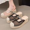 Fashion 2025 Pearl Beaded Buckle Belt Espadrilles Slippers Women Lace Platform Sandals Slip On Beach Slides Shoes Ladies Air Mesh Mules