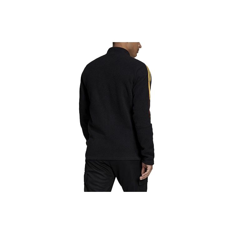 Adidas Soccer Sports Striped Velvet Collar Logo Jacket Men Outerwear Black H33668