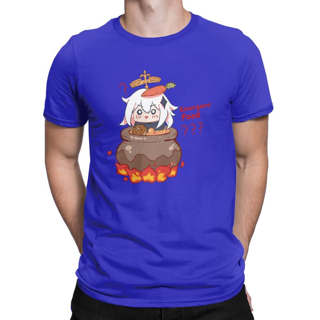 Vintage Paimon Genshin Impact Emergency Impact T Shirt For Men Pure Cotton T Shirts Genshin Impact
