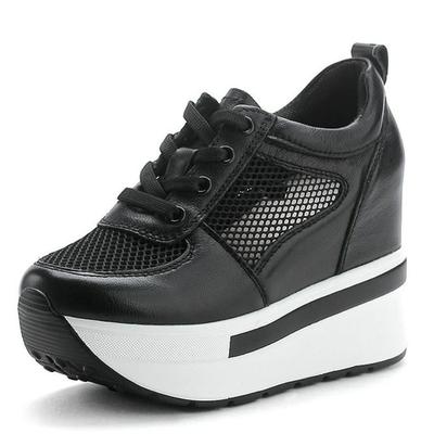 Модные 10 см Воздушная сетка Натуральная кожа Женские Удобные Весенняя мода Массивные кроссовки Балетки Ботильоны Платформа Клиновидные кроссовки Летняя обувь