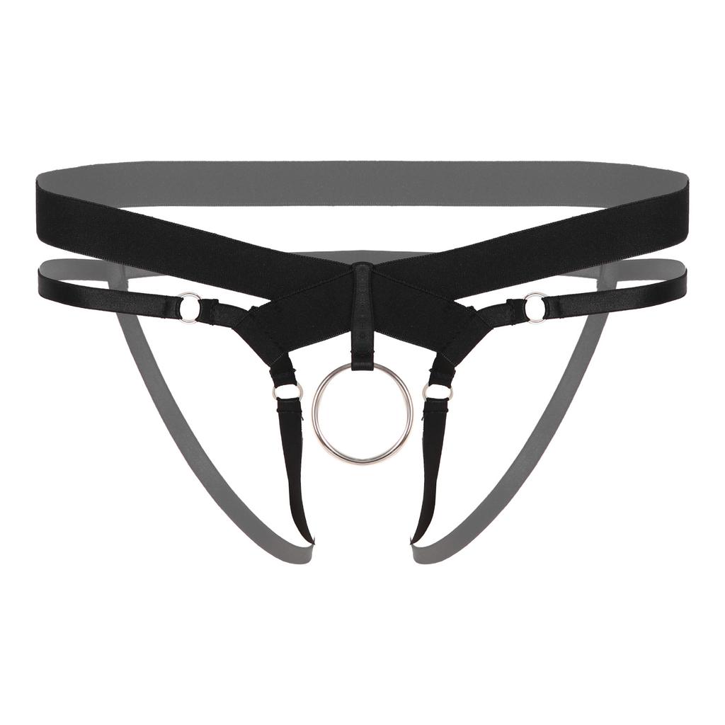 Men Crotchless Strappy Thongs O-ring Bead Decor G-string Low Rise Elastic Waistband for Honeymoon