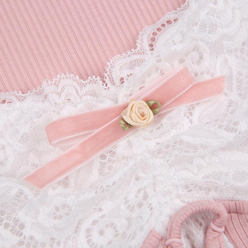 Розовый топ с длинными рукавами Y2k, женский сексуальный кружевной лоскутный бандаж с квадратным воротником, тонкая футболка, эстетический укороченный топ для кокетк...