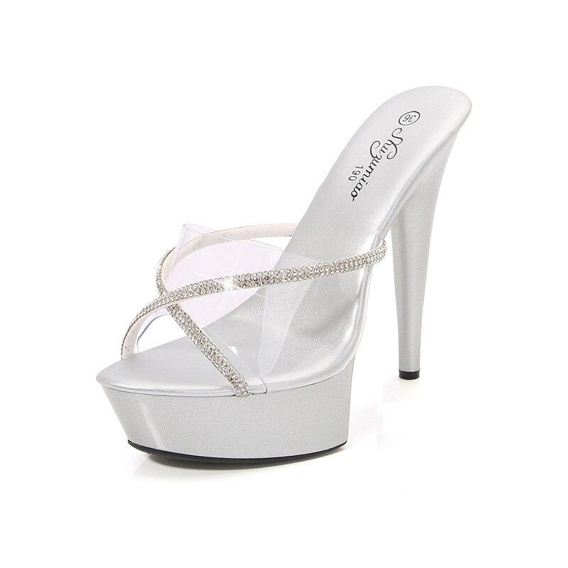 Women Sexy Fashion Nightclub High Water Diamond 15cm Heel Slippers LFD-8661-45