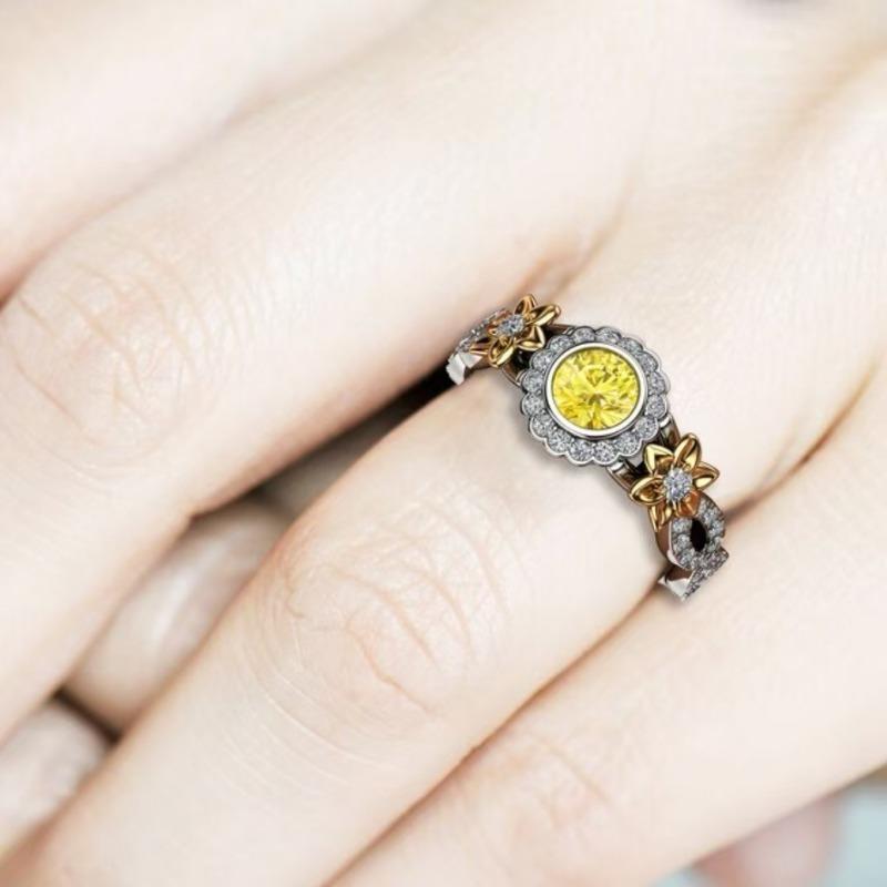 Женское кольцо с подсолнухом Двухцветные ювелирные изделия с подсолнухами