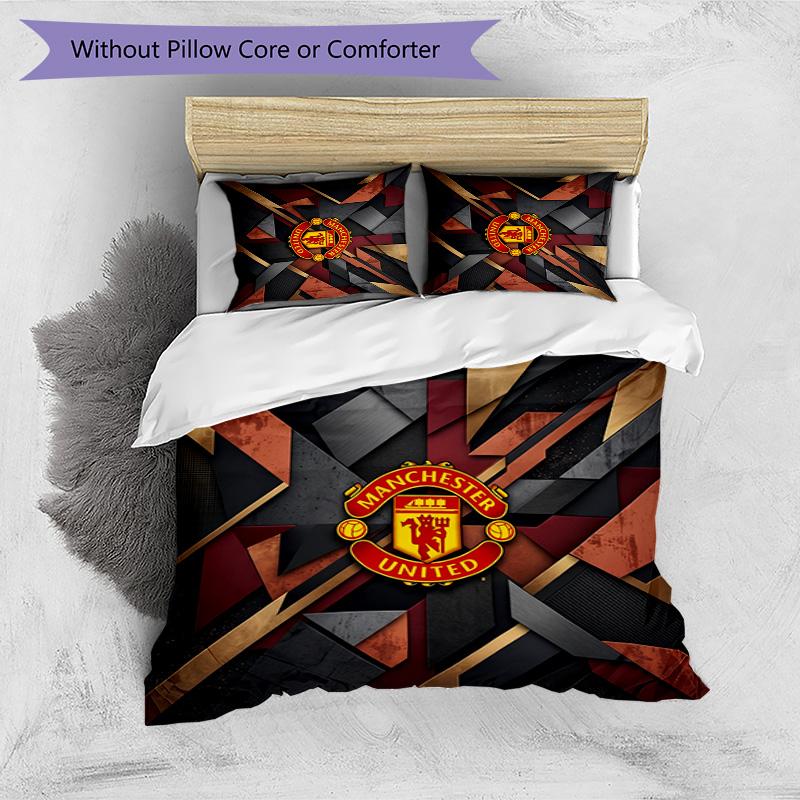 Manchester United Pattern Printed 3PCS Bedding Set Soft Skin-Friendly Washable Duvet Cover & Pillowcases Set All Season Bedroom