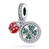 925 Sterling Silver Four Leaf Clover Style Green Clear Zircon Heart Lucky Beads Fit Original  Charms Bracelet DIY Jewelry