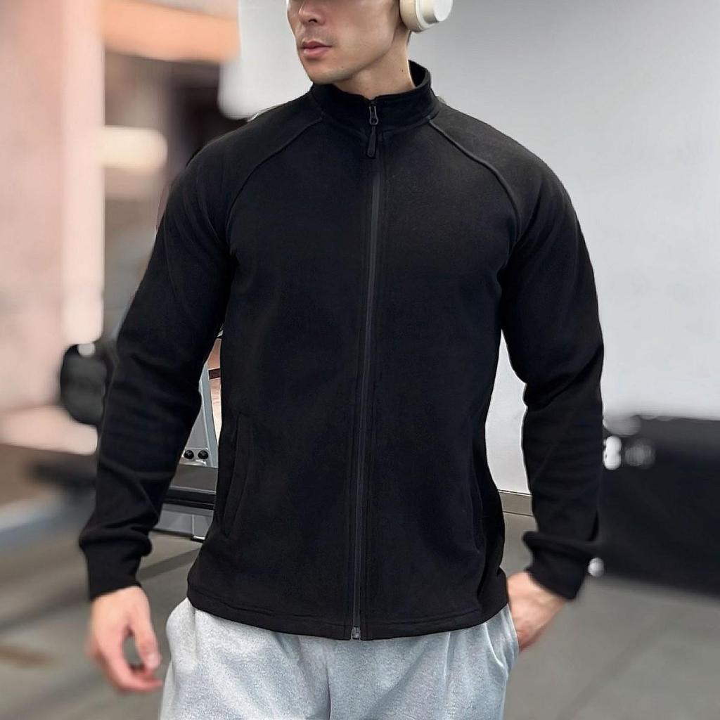 Мужской Тяжелый Двусторонний Теплосберегающий Приталенный Базовый Слой на Молнии с Длинным Рукавом Высокой Эластичности для Фитнеса Осень/Зима.