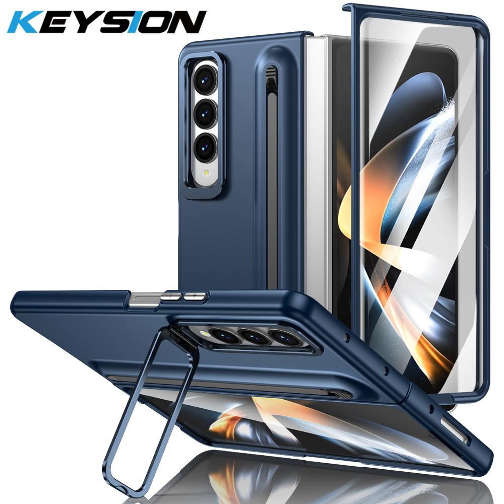KEYSION С чехлом для сенсорной ручки для Samsung Galaxy Z Fold 4 3 5G, жестким чехлом для телефона с подставкой из ПК и защитой экрана из закаленного стекла