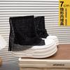 European Station Spring New European Niche Mesh Yarn Rhinestone Round Head Muffin Bottom Trend Single Shoes Short Boots Children