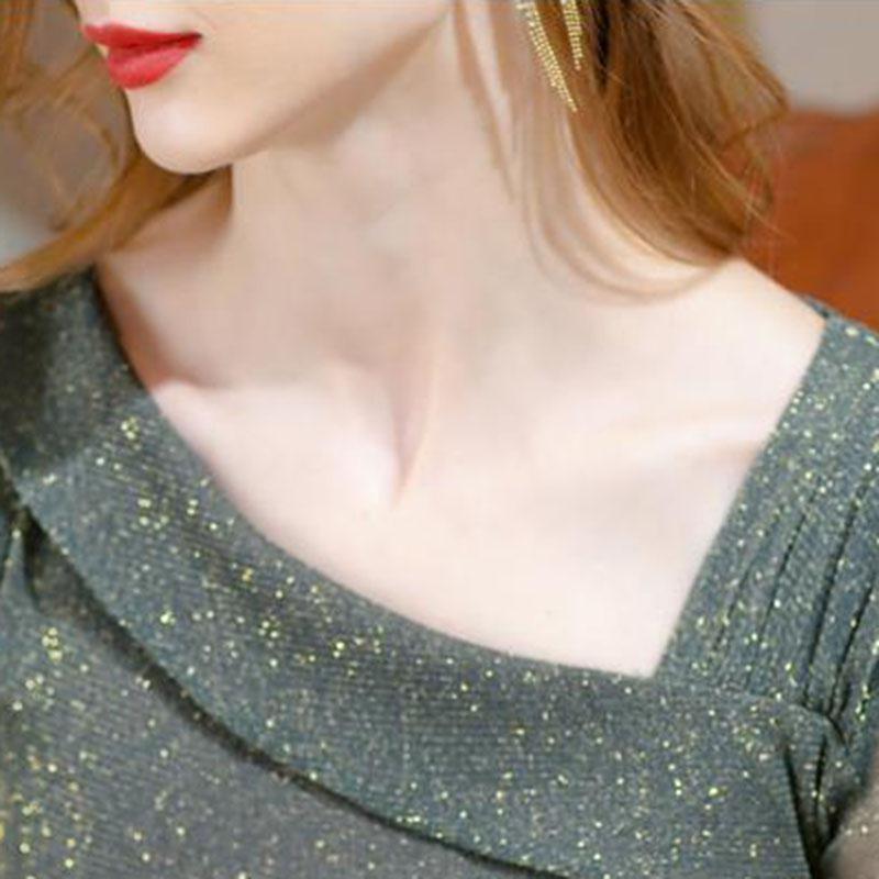 Women's Summer Long Sleeve Top Sexy V-Neck Slim Fit Mesh Bottoming Shirt