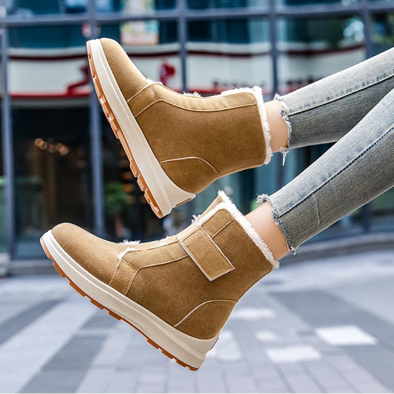 Женские теплые длинные плюшевые зимние ботинки, зима 2023, замшевые ботильоны с крючками и петлями, женские большие размеры, хлопковая обувь на нескользящей платформе, женская обувь