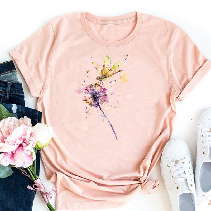 (Азиатский размер)Одежда Стрекоза, милый милый стиль, милая повседневная футболка с короткими рукавами, модная футболка, женская футболка с принтом, женская женская футболка с графикой