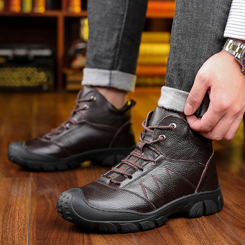 Брендовые зимние мужские ботинки для снега, теплые плюшевые мужские ботинки, водонепроницаемые кожаные ботинки для бега на открытом воздухе, нескользящие мужские ботинки для походов Sneakerst6