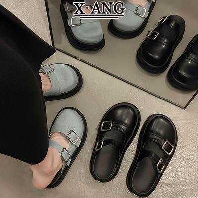 Джинсовые тапочки-полусапожки с сумкой, летние тапочки на толстой подошве-маффине для увеличения роста, новые