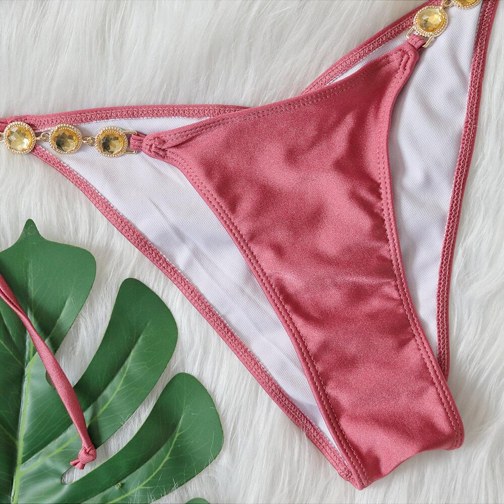 Сексуальное бикини с лямкой на шее и стразами, женские купальники, женский купальник, комплект бикини из двух частей, купальный костюм, летний купальный костюм