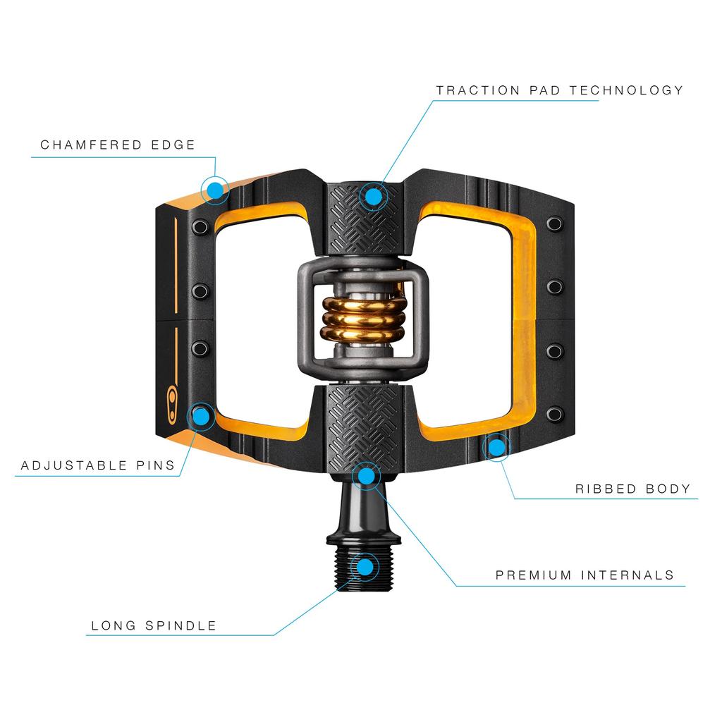 Педали Crank Brothers Mallet DH 11 — двухсторонние, безконтактные, с платформой, алюминий, 9/16", черные/золотые