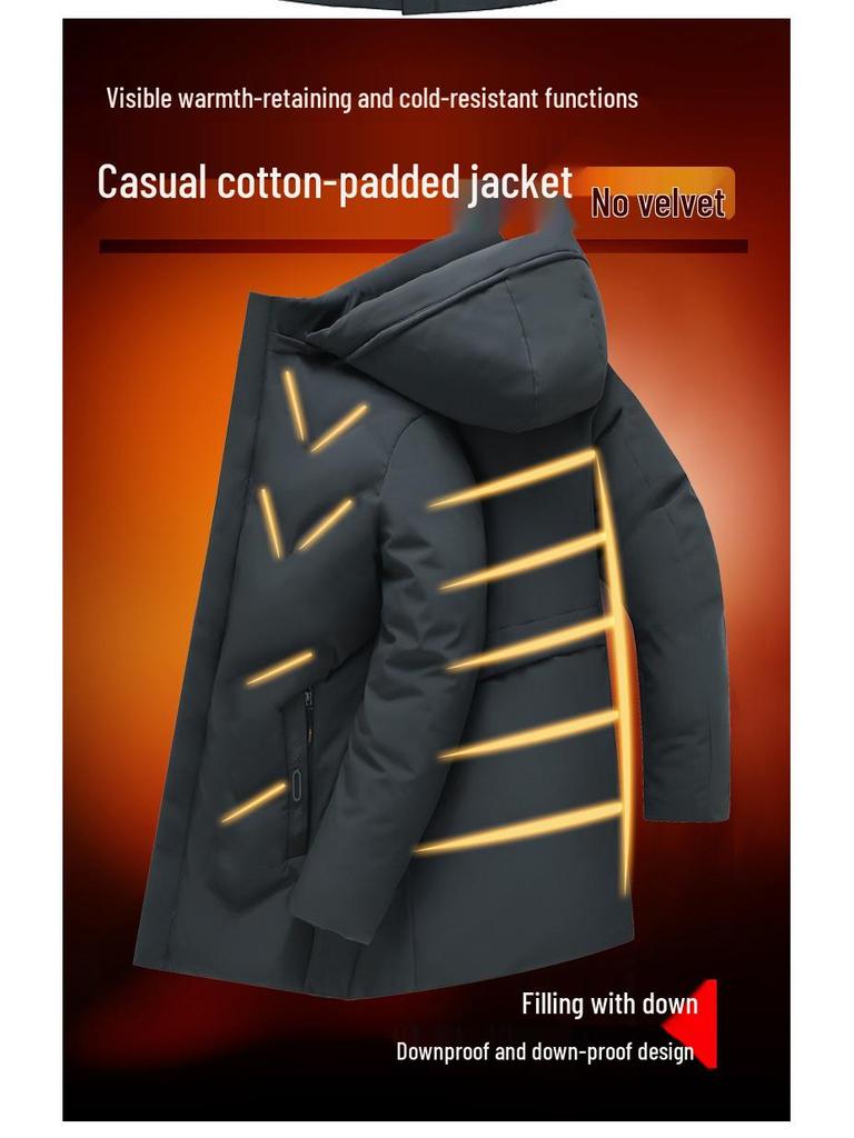 Men's Mid-Length Winter Down Cotton Jacket - Thick, Warm, Casual Coat