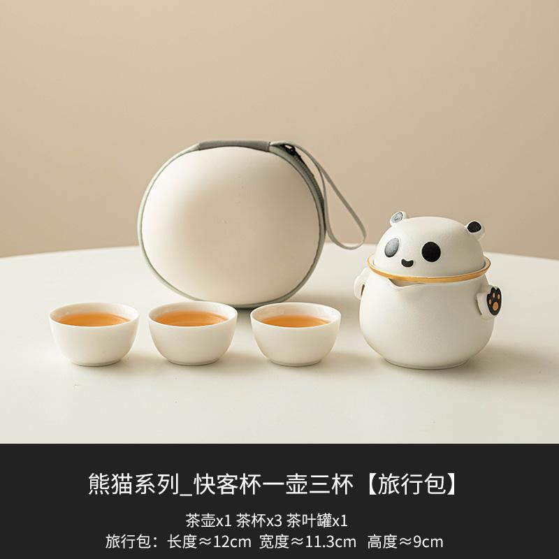 Panda Outdoor Travel Tea Set Chinese Ceramic Teapot Teacup Portable One Pot Three Cups