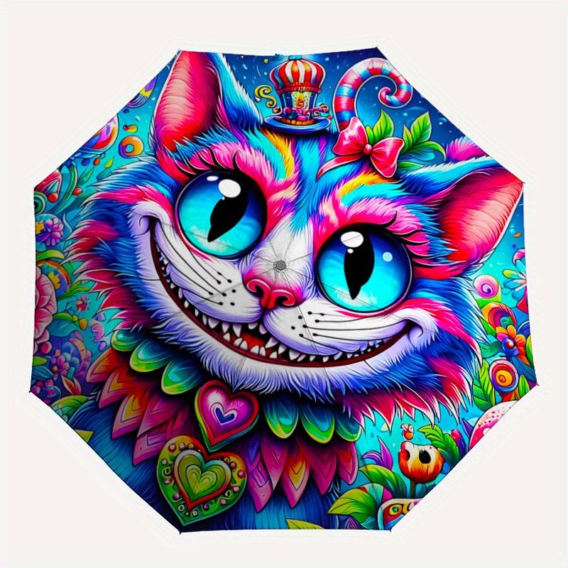 1pc Fantasy Cat Automatic Open/Close Umbrella - Compact Travel Umbrella, 8-Rib Heavy-Duty Construction, Ideal Gift, 28052