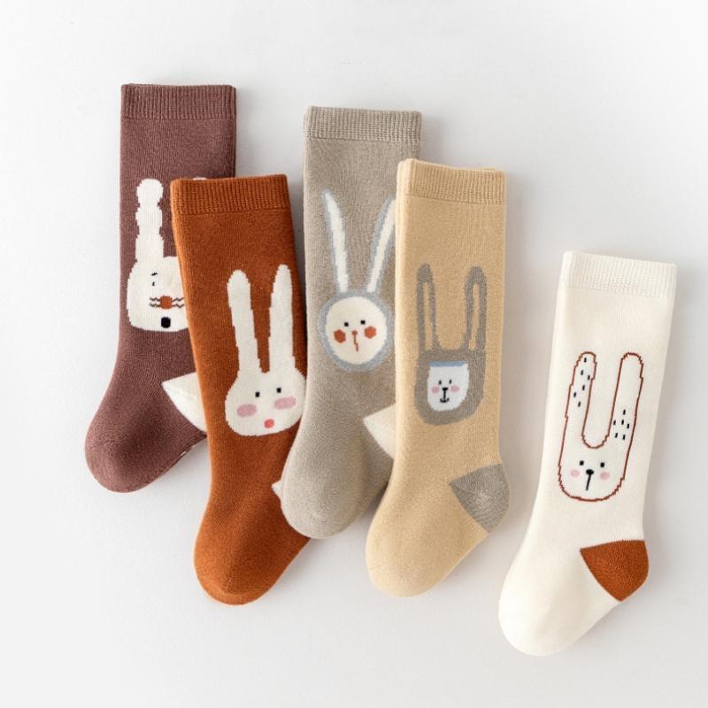 Новые носки с милым мультяшным кроликом для малышей и новорожденных, махровые носки с мехом внутри, длинные детские платные носки