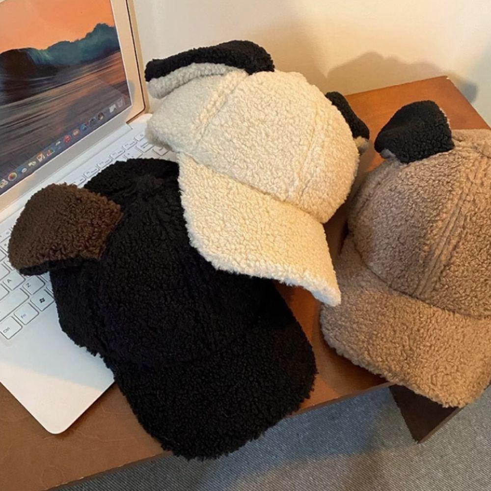 Sunshade Rabbit Ear Baseball Hat Adjustable Winter Peaked Cap Casual Lamb Wool Baseball Cap  Female