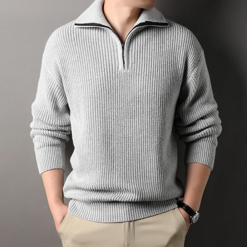 Men Half Zip Stand Collar Long Sleeve Thick Casual Knitted Pullover Sweater