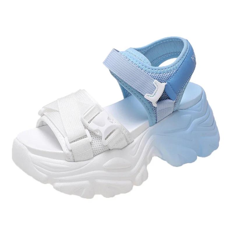 Модные женские босоножки на толстой платформе высотой 7,5 см с открытым носком на высоком каблуке, новые гладиаторские тапочки, женские модные летние пляжные сандалии