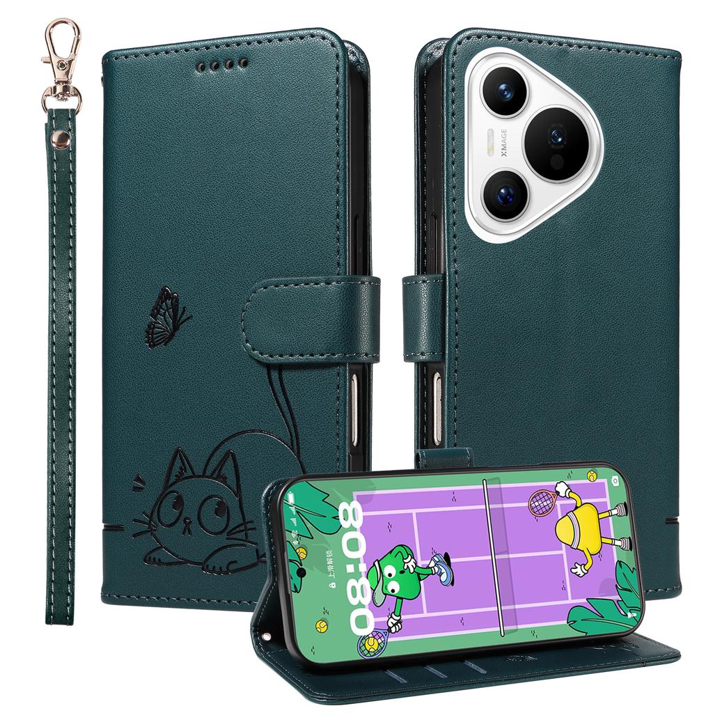 Магнитный кошелек-книжка кожаный чехол для Huawei Honor 7A 7S 8 8A 8S 9 10 20 50 X8 4G 5G Lite Pro | Дизайн с кошкой и бабочкой и тиснением