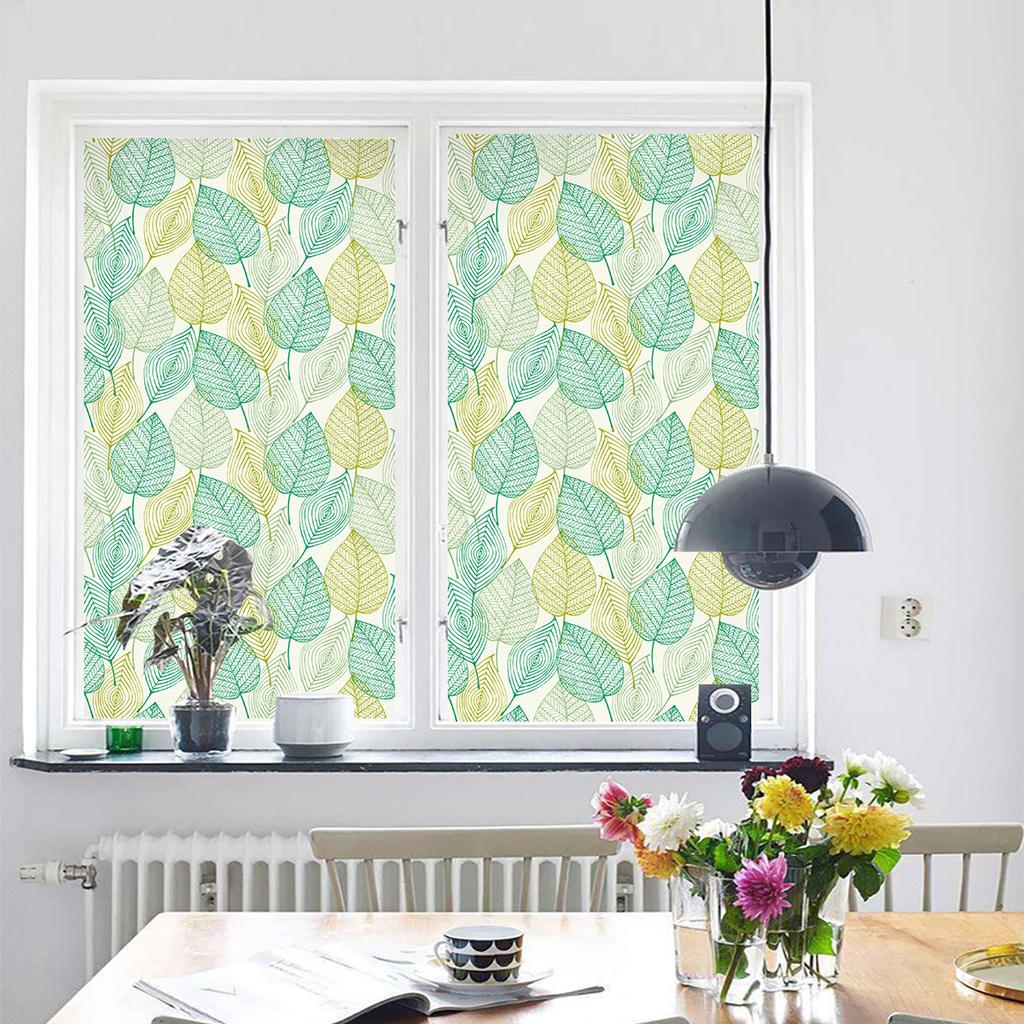 Оконная пленка с зелеными листьями, статическая липкая неклейкая пленка, витражная виниловая пленка, солнцезащитная наклейка на окно, украшение