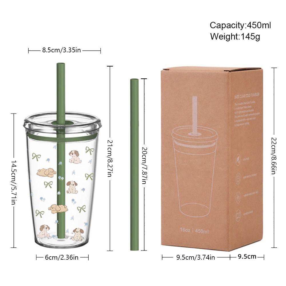 450ML Straw Cup Transparent Water Cup Cute Water Bottle Home Office