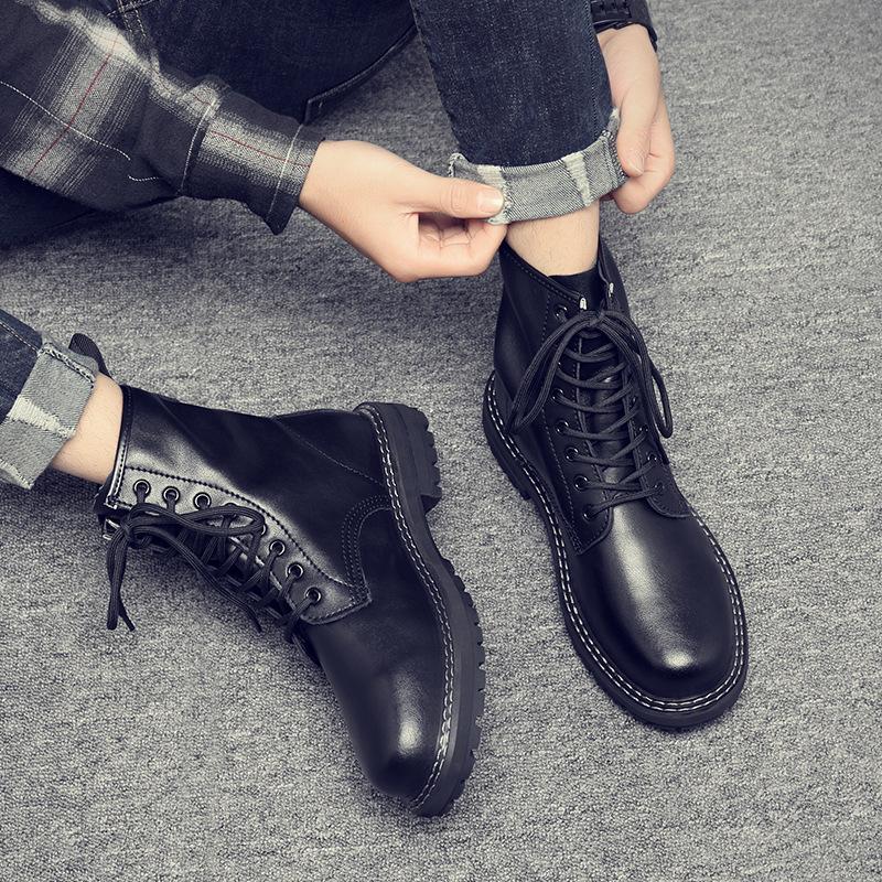 Высокие черные туфли в британском стиле из натуральной кожи в корейском стиле, модные ботинки Martin, мужские ботинки, короткие мужские ботинки 6028-C