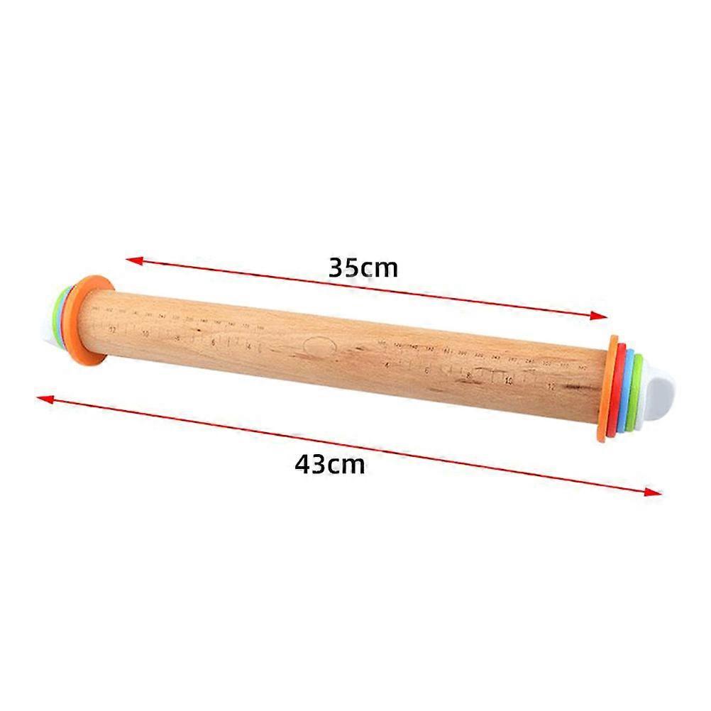 Beech Wood Rolling Pin for Kitchen Use with Adjustable Thickness and Scale