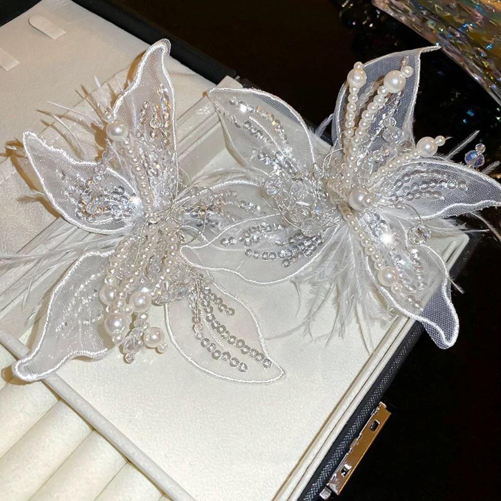 Mesh Lace Feather Hair Clip Floral Bridal Wedding Headwear Sweet Flower Hairpin Girl/Women