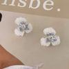 Sweet Romantic Gradient Cherry Blossom Pink Broken Diamond Crystal Three-petal Flower Stud Earrings for Women Piercing Jewelry
