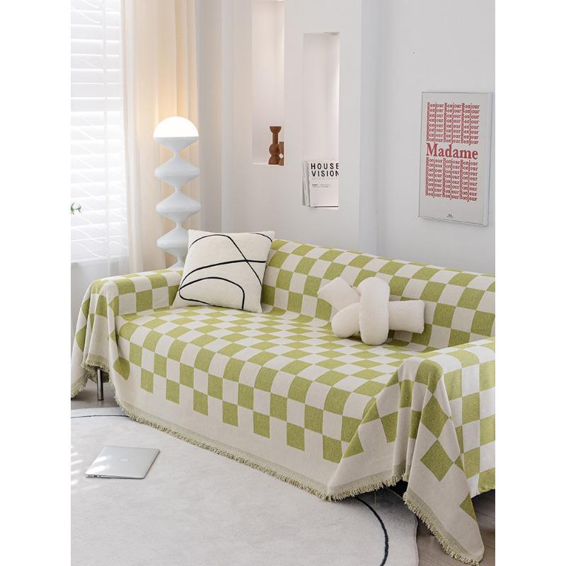 Черно-белая клетчатая диванная подушка из синели, чехол для дивана на четыре сезона, универсальная простая черная подушка, чехол для полотенец на спинку, тканевый чехол