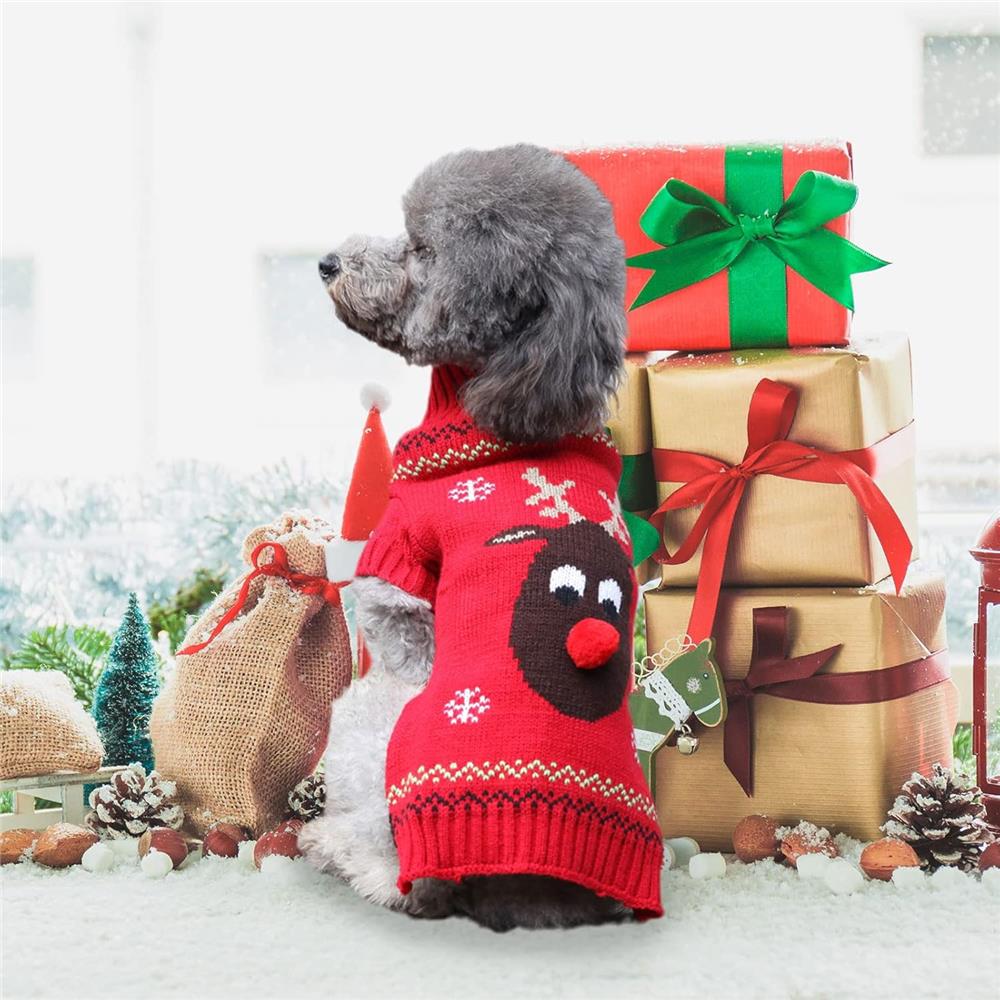Red Nose Sweater Pet Holiday Costume Cat Sweater Dog Sweater Winter Costume Fall/Winter Dog Costume (Red Nose)