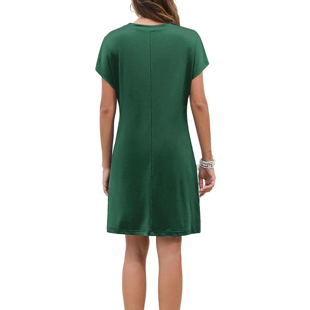 Женское модное повседневное летнее однотонное свободное платье с коротким рукавом и круглым вырезом