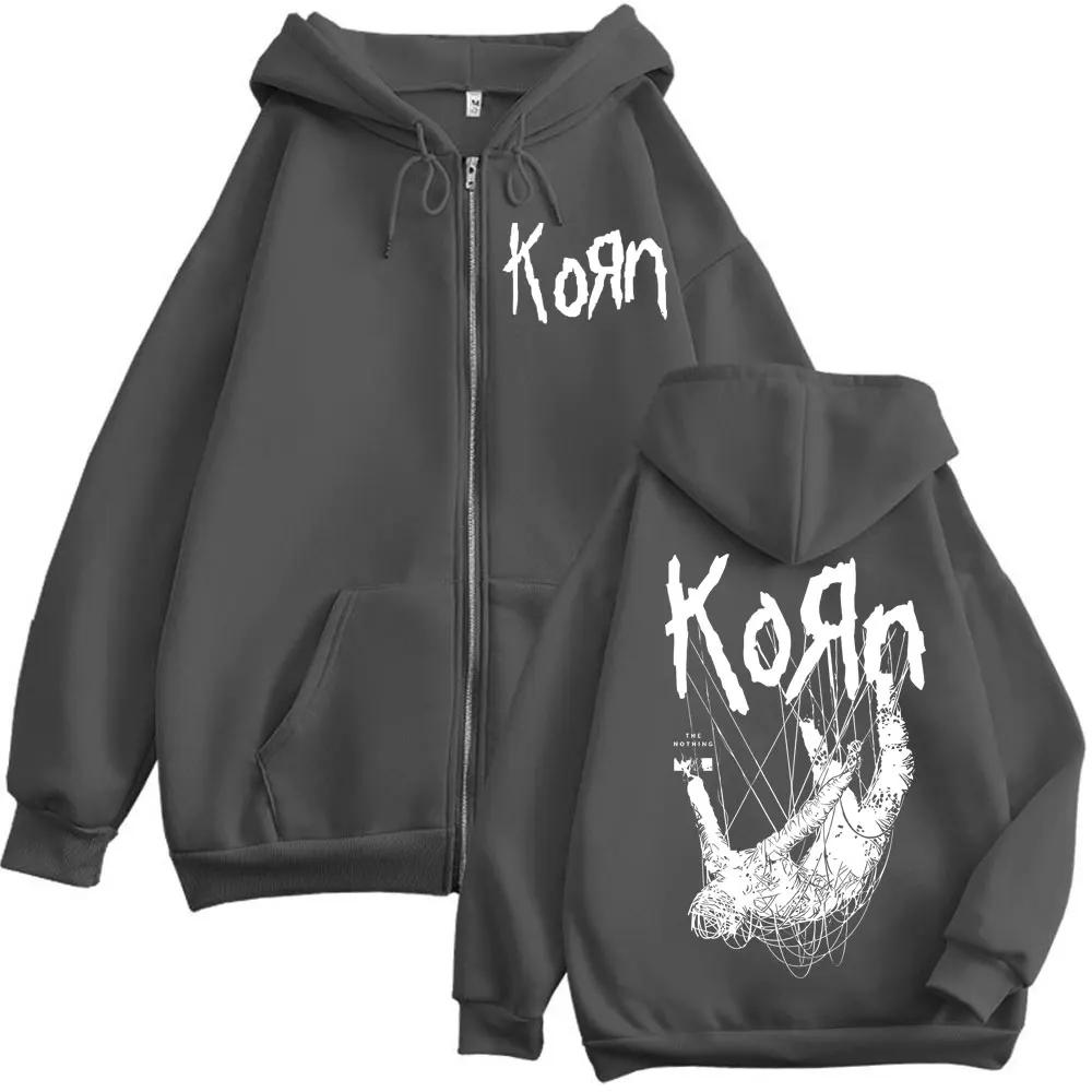 Rock Band Korn Худи на молнии с принтом альбома The Nothing Готический Винтажный Застегивающееся на молнию Худи Мужское Женское Повседневная Мода Толстовка Уличная одежда