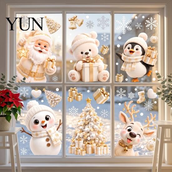 Festive Shop Window Decorations 6Pcs Christmas Clings, Xmas Reusable Double Sided Snowman Winter Holiday Decor Snowflake Clings for Home Office Party