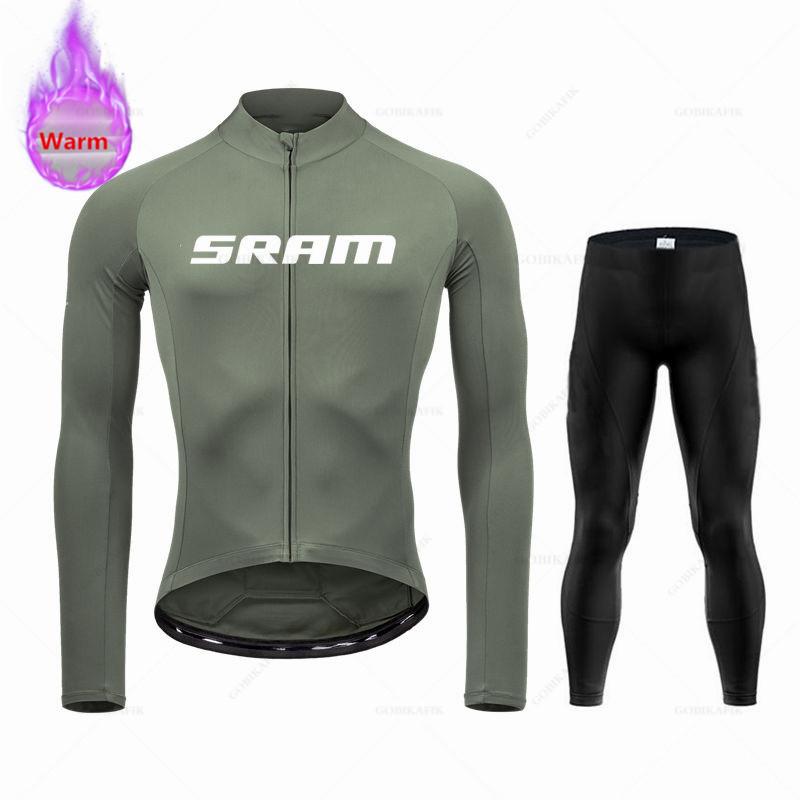 Sram Team Одежда для велоспорта Теплая 2026 Зима Термофлис Велосипедная одежда Мужской Костюм-Джерси На открытом воздухе Катание на велосипеде MTB Велосипедные штаны на лямках Комплект