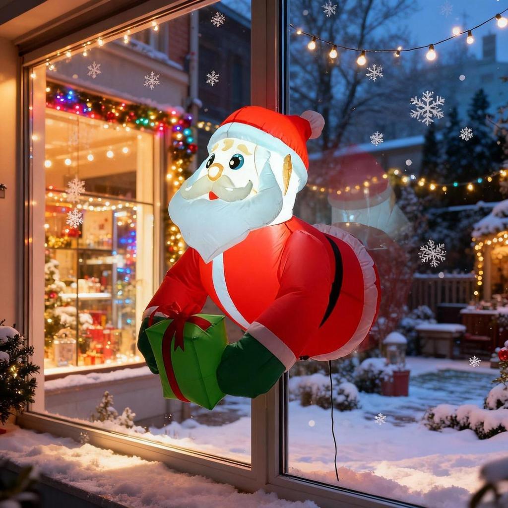 Inflatable Christmas Santa Prop with Lights Exterior Holiday Decoration for Outdoor Lawn Party Display
