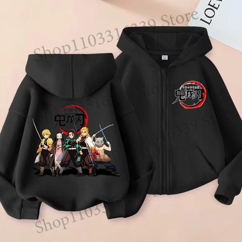 Demon Slayer Children'S Cardigan Coat Zipper Tops Boy Girls Hoodie Autumn Sweatshirt Anime Cosplay Fashion Clothing