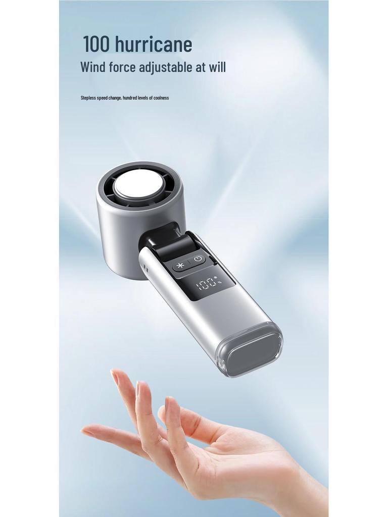 Мини-ручной складной вентилятор с 100 скоростями, функцией ледяного компресса, LED и возможностью ношения на шее