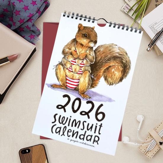 2026 Милые Животные Купальник Настенный Календарь 12-Месячный Подвесной Планировщик Календарь со Смешной Животной Тематикой для Дома