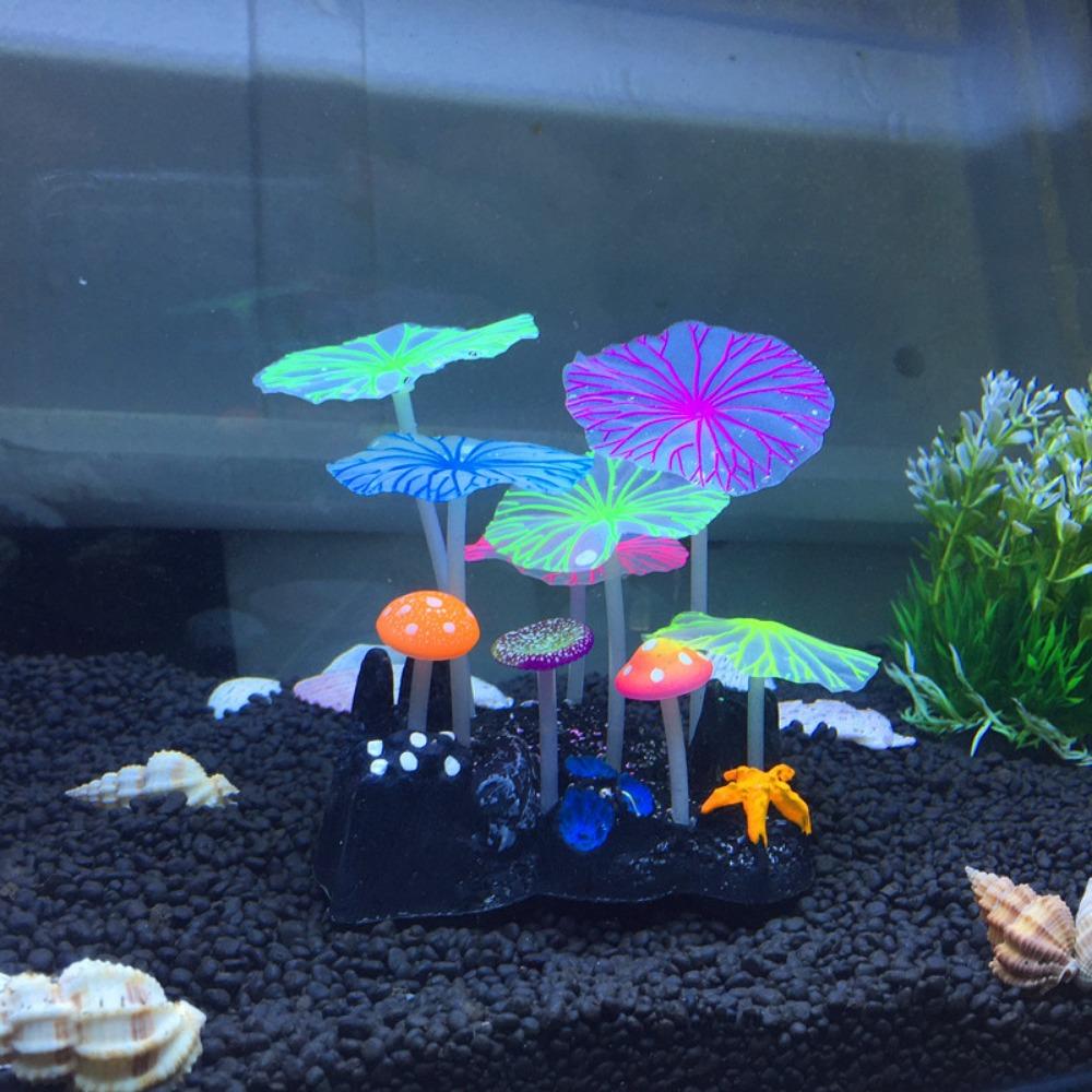 Sucker Fluorescent Aquarium Water Grass Simulation Mushroom Fish Tank Ornament Artificial Plants