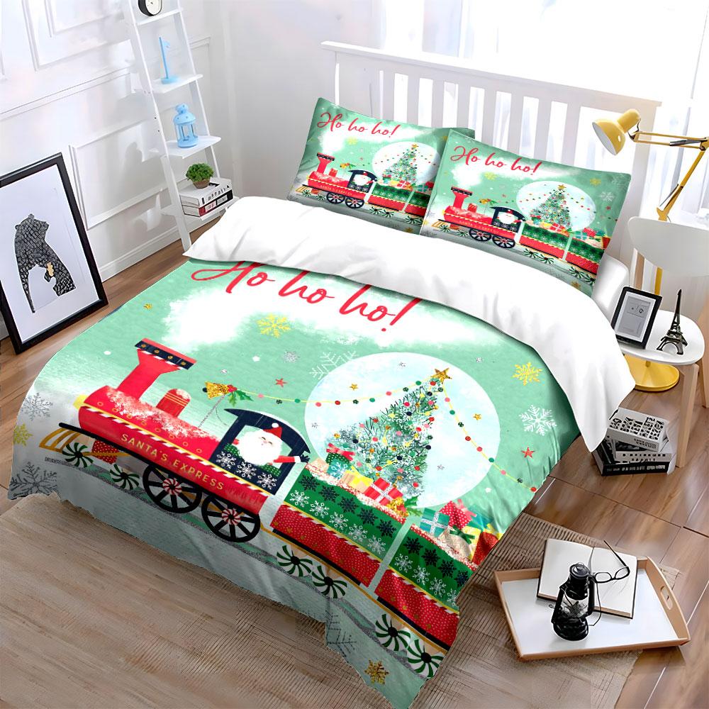 Santa's Express Christmas Train Bedding Duvet Cover Set Duvet Cover Pillowcases (1*Duvet Cover 2*Pillowcases, without duvet insert)