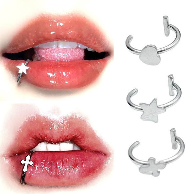 1 Pcs Stainless Steel Fake Nose Ring Hoop Septum Rings C Clip Lip Ring Earring Fake Nose Piercing Women Body Jewelry Non-Pierced